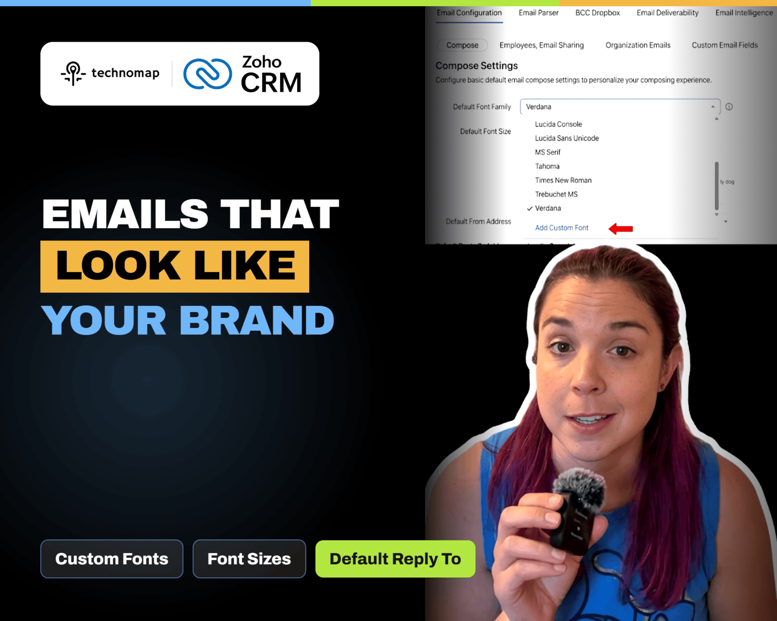 Zoho CRM Email Composer Settings: Custom Fonts, Sizes, Default Reply To